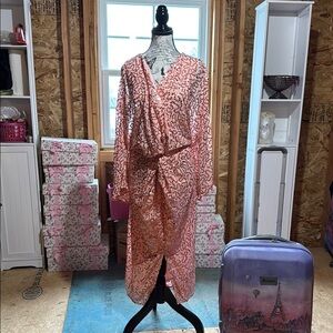 Boohoo Pink Midi Dress with Floral Print